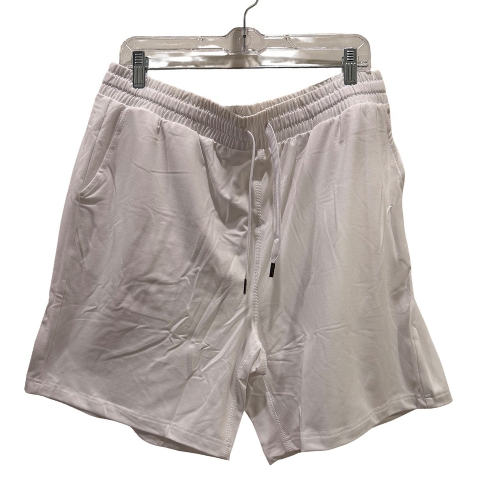 Feat Men's White Athletic Shorts Gym Wear S Elastic Drawstring Zipper Pocket